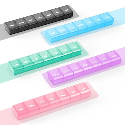 AUVON Weekly Pill Organizer with Effortless Opening Design, Arthritis Friendly Pill Box, BPA-Free Pill Organizer 7 Day, Cute & Portable Pill Case for Vitamins, Supplements and Medications 7