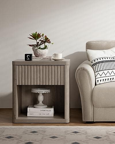 SICOTAS Night Stand Set of 2 Nightstands with Drawer Storage Fluted Bed Side Table End Table Large Modern Wide Bedside Stand Mid Century Night Stands for Bedroom Living Room Sofa Office, Grey Alder 9