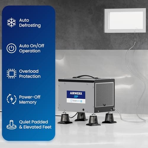 BaseAire Crawlspace Dehumidifier with Pump, Compact Dehumidifiers for Commercial, Basement and Water Damage with Drain Hose, 70 PPD, Auto Defrost, GLGR Technology, Up to 1000 Sq Ft 5