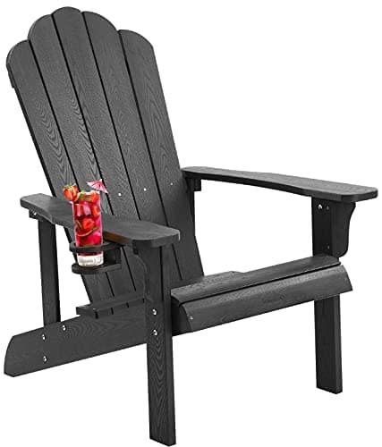 hOmeHua Adirondack Chair, HIPS Adirondack Chairs Weather Resistant with Cup Holder, Plastic Outdoor Chair for Patio, Backyard Deck, Fire Pit Lawn Porch (Black)