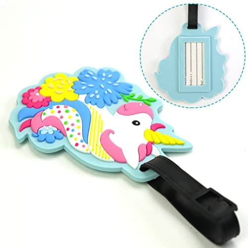 Unicorn Luggage Tag - Colorful Luggage Tag for Travel Women,Funny Blue Kids Backpack Suitcase Tag Cute Clear,Name ID Identifier Durable 8