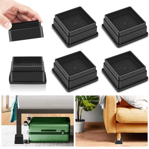 Yookwutar 4 Pack Furniture Risers 1 Inch, Adjustable Bed Risers Heavy Duty for Table Desk Couch Chair Sofa Cabinet Bed Frame Dorm, Square Stackable Table Leg Risers Lift Height 1", 2" or 3", Black