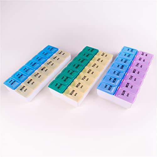 Apex Weekly AM/PM Medication Dispenser, 7-Day Twice-A-Day Pill Organizer with Easy-Open Lids (Color May Vary) 7