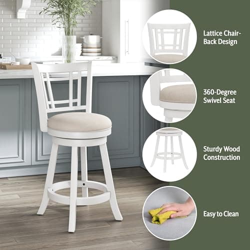 Hillsdale Fairfox 24.5" Wood Swivel Counter Height Stool, White 4