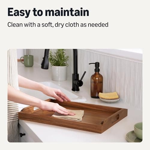 Amazon Basics Wooden Serving Tray, Acacia Wood, 17 x 12 in. 5