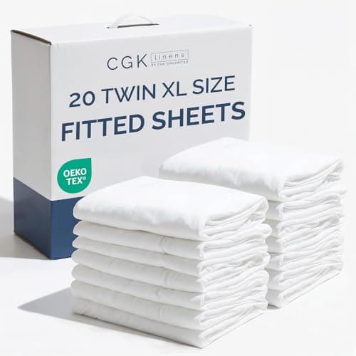Bulk Case Pack of 20 Fitted Sheets - (20) Twin XL Size Fitted Sheets with Deep Pockets - Wholesale Bulk Bedding for Hotels, Spas & Airbnbs - Breathable, Cooling, Soft & Wrinkle Free - (Twin XL, White)