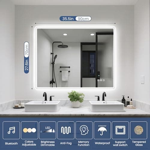 STARLEAD 28"x36" LED Bathroom Mirror with Bluetooth Speaker, 3 Color Temperature, Stepless Dimming, Anti-Fog, Touch Control, Wall-Mounted Vanity Mirror, Vertical or Horizontal 9
