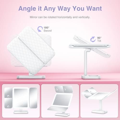 Axyra Makeup Mirror with 78 LED Lights, Rechargeable Tri-Fold Lighted Vanity Mirror, 3 Dimmable Color Lighting Modes, 1X 3X 5X Magnification, Touch Control, Lighted Makeup Mirror, Gift for Women 6