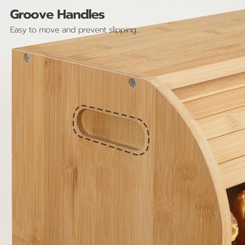 HOOBRO Bread Box, Bamboo Bread Box for Kitchen Countertop, 2 Tier Roll-Top Bread Bin, Food Storage Box, Large Capacity Keeper, Wooden Storage Cabinet, for Kitchen, Dining Room, Natural YL13MB01 9