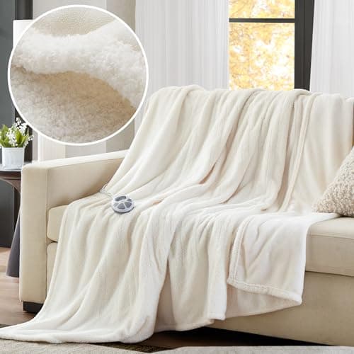 Serta Heated Blanket, Electric Full Size Blanket, Soft, Warm, Fuzzy Heating Blanket Full for Office, Couch, 1-12 hr Auto Shut Off Timer, 10 Lv Heat Setting, ETL Certified, Full 77" x 84" Ivory