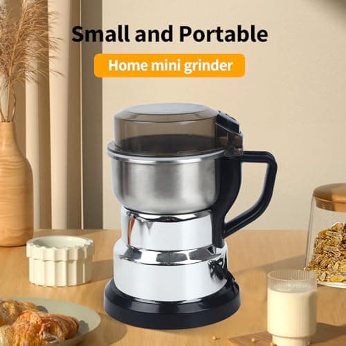 Huitban Electric Coffee Grinders，150-300w Silver Spice Grinder, One-Button Operation to Grinder Coffee Beans, Spices, Dry Herbs, Nuts, etc.1 Plastic Brush and 1 Plastic Spoon Included 7