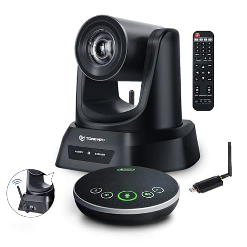 TONGVEO 5.8GHz Wireless Conference Room Camera System | 3X 60fps PTZ Camera with Bluetooth Microphone, 50ft Range, Compatible with Zoom, OBS - Easy Setup for Worship and Online Meetings