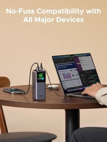 UGREEN Nexode Power Bank 20000mAh 165W with Built-in USB C Cable Laptop Travel Portable Charger, 100W Input, Fast Charging for MacBook Pro/Air/iPhone 17/16/iPad Pro/Galaxy S26 Ultra/Dell/HP and More 10