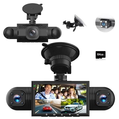 360 Degree View 4 Channel Dash Cam Front and Rear Inside Left Right, Dash Camera for Cars, 1080P Full HD 170 Deg Wide Angle Dashboard Camera with 64GB Card,G-Sensor,Loop Recording，Night Vision
