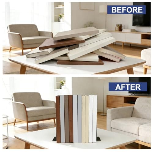 WSYDKNS Book Ends for Shelves, 4 Pack Metal Bookends, Compact Book Stopper for Small Books, CDs, Vinyl Records, Desk & Classroom Organizer, 3.9x2.8x5.2 Inch 7