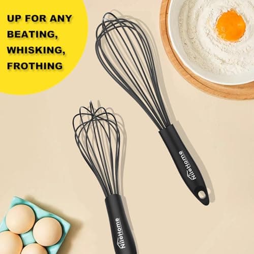 NileHome Silicone Whisk Set 8" 10" Kitchen Whisk Kitchen Wisk Wire Whisks for Cooking, Whisking, Blending, Beating, Stirring-Black 7