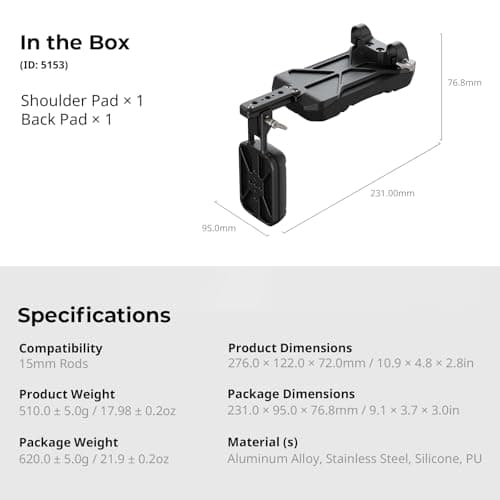 SmallRig Universal 15mm Shoulder Pad Support, Shoulder Mount Rig with 15mm Dual Rod Clamp & Back Pad 5153 7