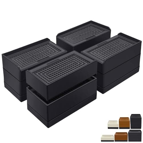 ANNKUT Rectangle Bed Risers, 3 Inch Heavy Duty Adjustable Furniture Risers for Bed Sofa Table and Couch Lift，Support Up to 1,300 Lbs (4 Pack-Black)