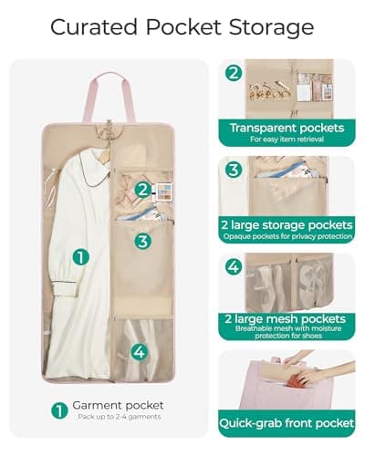 BAGSMART Garment Bags for Travel Foldable Carry on Suit Carrier for Hanging Clothes Stylish Dress Carrier Large Convertible Weekender Garment Bags for Women Men 5