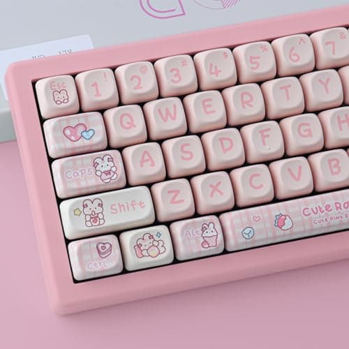 TYRIXKI PBT 148 Keys Cute Keycaps Dye-Sublimation Bunny Keycaps Set MOA Profile for Cherry Gateron MX Keys Mechanical Keyboards 7