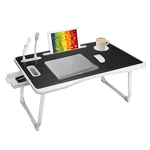 Laptop Bed Table, Lap Desk for Bed, Foldable Laptop Bed Desk with USB Charge Port, Handle, Desktop Card Slot, Cup Slot, Side Drawer, Portable Laptop Table for Bed Eating Reading Working 8