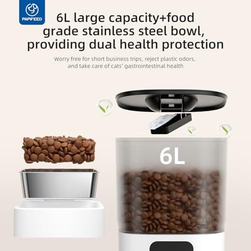 PAPIFEED Smart Automatic Cat Feeders Pet Feeder : WiFi Pet Feeder with APP Control for Remote Feeding, Detachable for Easy Clean,Stainless Steel Bowl,1-10 Meals Per Day for Dog (6L/25Cup) 7