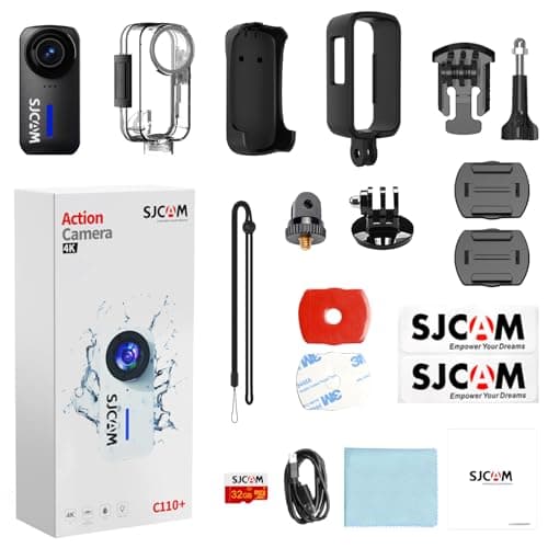 SJCAM C110+ Standard Combo, 4K Pocket Action Camera, 170° FOV, 6-Axis Stabilization, Mini Body Cam, Waterproof, Wearable, Portable POV, Built-in Spkr & Mic for Vlogging, with Helmet Mount Kits, Black 6