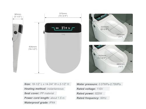 MEJE #001U-Electronic Bidet Seat for Elongated Toilets with Remote Control,Auto Open and Close,Temperature Display Heated Toilet Seat,Warm Air Dryer and Temp Controlled Wash Functions (White) 8
