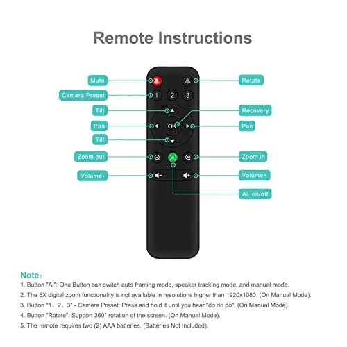 RayBit 4K Pro Audio and Video Conference Room Camera with Remote Control for Windows TV, AI-Powered HD Webcam with Microphone & Speaker for Desktop Computer/PC/Monitor/Laptop/Teams/Zoom/Skype 8