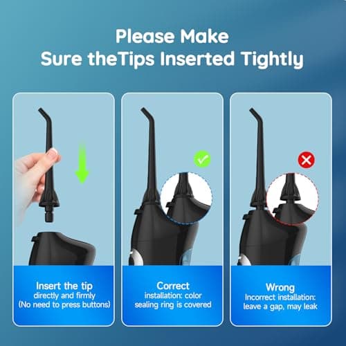 Mornwell Water Dental Flosser Teeth Pick for Teeth, Portable Cordless Water Flossers Oral Irrigator with 10 Intensity 4 Jet Rechargeable IPX7 Waterproof Water Tank Flosser Electric Travel (Black D) 8