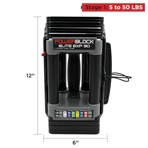 PowerBlock Elite EXP Adjustable Dumbbells, Sold in Pairs, Stage 1, 5-50 lb. Dumbbells, Durable Steel Build, Innovative Workout Equipment, All-in-One Dumbbells, Expandable with Expansion Kits 6