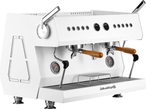 Commercial 2-Group Volumetric Espresso Machine for Restaurant and Café Use, Stainless Steel and Copper Construction, 220V, White