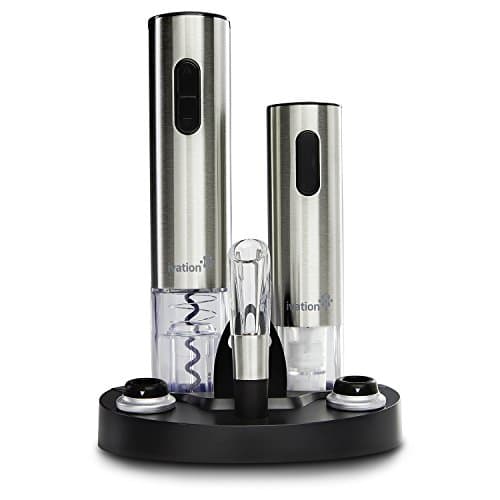 Ivation Electric Wine Gift Set – Includes Bottle Opener, Aerator, Vacuum Preserver, Stoppers, Foil Cutter & Charging Base