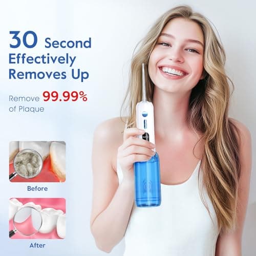 Water Flosser,2 in 1 Water Dental Flosser with 2 Water Tanks,3 Mods 4 Jet Tips Water Flossers for Teeth Suit for Business Trips, Outings and Daily Oral Cleaning Use(Blue) 7