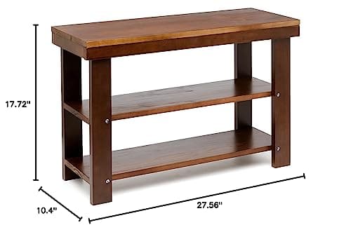 Amazon Basics Sturdy Solid Pine Wood Entryway Bench with Shoe Storage Organizer Rack, Espresso, 10.4"D x 27.56"W x 17.72"H 7