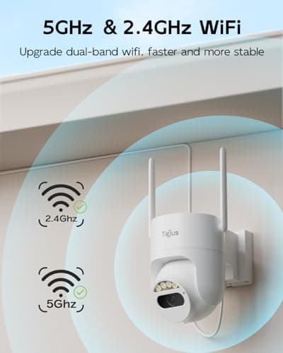 TIEJUS 3MP Security Camera Outdoor - 2.4G/5G Wi-Fi, 24/7 Recording Wired Power, 360° Pan-Tilt View, Motion Tracking, Color Night Vision, 2-Way Audio, Works with Alexa, Cloud & SD Card Storage, IP66 7