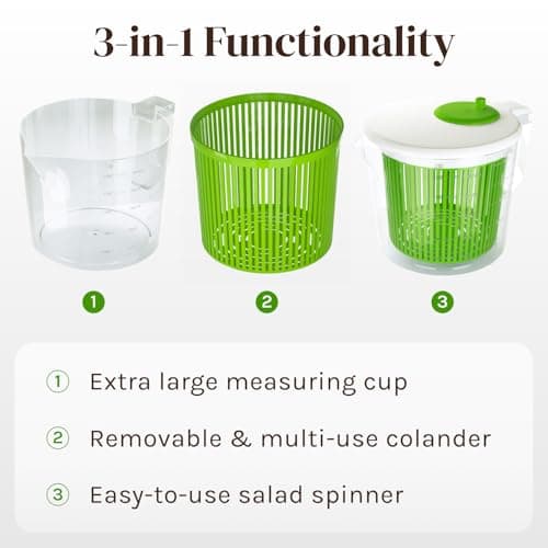 Cooler Kitchen Small Salad Spinner — Mini Lettuce Spinner and Dryer with Measuring Cup Bowl — Compact Veggie & Fruit Washer, Salad Dryer Spinner — Dishwasher Safe, BPA-Free 5