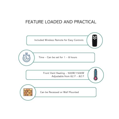 Electric Fireplace 30 with Remote and Touch Screen Electric Fireplace Inserts Recessed 12 Flame Colors Heater Wall Mount with Carbon Crystal Logs 750W 1500W 5