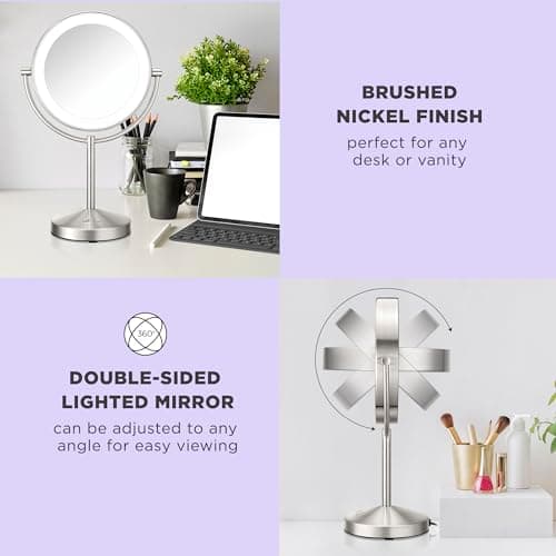Conair Lighted Makeup Mirror, Double-Sided LED Vanity Mirror with 1X/10X Magnification, 3 Light Settings, 3 Modes, 360° Rotation, Satin Nickel Finish 5