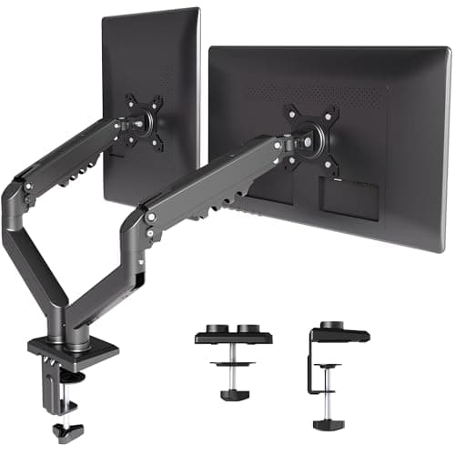 Claiks Dual Monitor Mount for 15-32 Screens, Ergonomic Gas Spring Monitor Arm for, Adjustable Computer Monitor Stand up to 40 lbs, with Clamp and Grommet Base, VESA Mounting Holes 75&100mm, Black