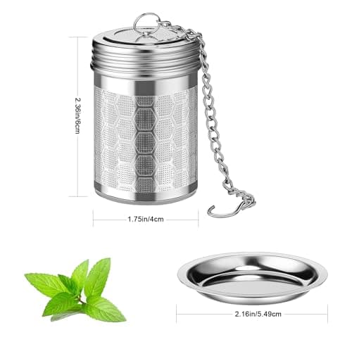 CADAVO Tea Infuser Strainers for Loose Tea, 304 Stainless Steel Tea Diffusers Filter with Drip Trays and Chain Hook, Extra Fine Mesh Tea Steeper Basket Infusers for Teapot, Mug, Cup 7