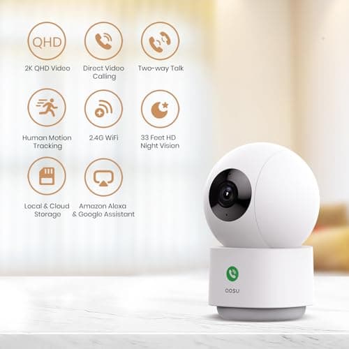 aosu 2K Security Camera Indoor, Baby Monitor Pet Camera 360-Degree for Home Security with 2.4 GHz Wi-Fi Router, One-Touch Call, Smart Motion Tracking, IR Night Vision, Compatible with Alexa 6