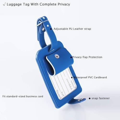 Luggage Bag Tags Leather Travel ID Labels Suitcase Name Tags with Snap Faux Luggage Tag Leather for Suitcase - Set of 2 8