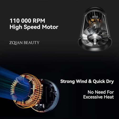 ZQIAN BEAUTY Hair Dryer, 200 Million Negative Ionic Hair Dryer, High-Speed Blow Dryer with 110,000 RPM Brushless Motor, Fast Drying Low Noise Hairdryer with Magnetic Concentrator Nozzle (White) 9