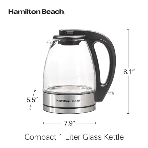 Hamilton Beach Glass Electric Tea Kettle, Water Boiler & Heater, 1 Liter, 1500 Watts for Fast Boiling, BPA Free, Cordless Serving, Auto-Shutoff & Boil-Dry Protection, Soft Blue LED (40930) 8
