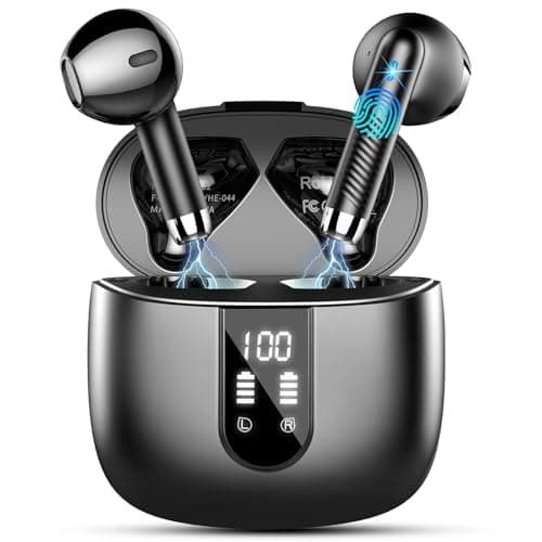 Wireless Earbuds, 2024 Bluetooth Headphones V5.3 Ear buds Built-in ENC Noise Cancelling Mics, 40H Stereo Bass Bluetooth Earbuds with Dual LED Display, IP7 Waterproof Earphones for Android iOS, Black