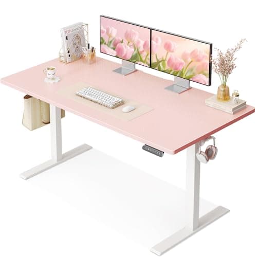 OffiGo Electric Height Adjustable Standing Desk, 48 Inch Pink Computer Desk for Women Girls, Sit Stand Table for Home, Office, Bedroom