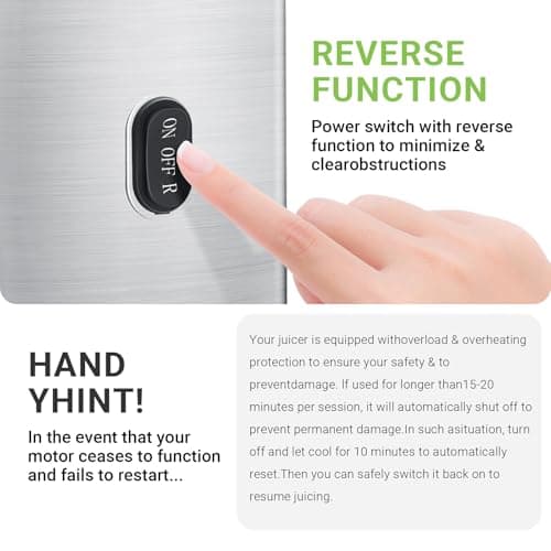 AMZCHEF Cold Press Juicer, 5.21" Juicer Machines with Large Feed Chute for Whole Fruits & Vegetables, Stainless Steel Juice Extractor with Large Auger, Triple Strainers, Easy Cleanup & Assembly 8