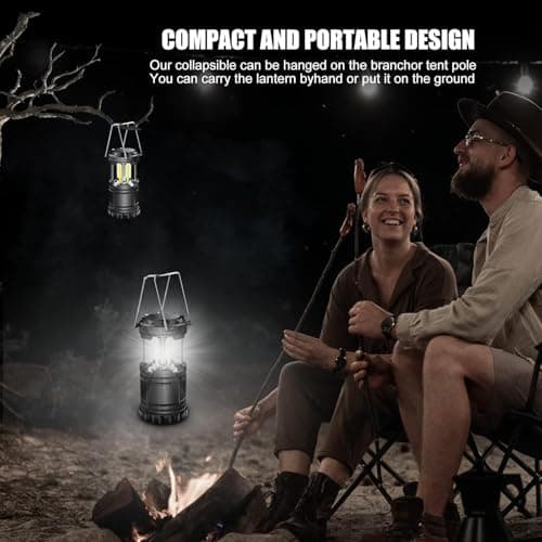 EXTRASTAR 2 Pack LED Battery Operated Lights, Portable Survival Battery Powered Lamp, Camping Lantern, Suitable for Hurricane, Emergency, Storm, Outages, Outdoor Collapsible Lanterns, Black 4