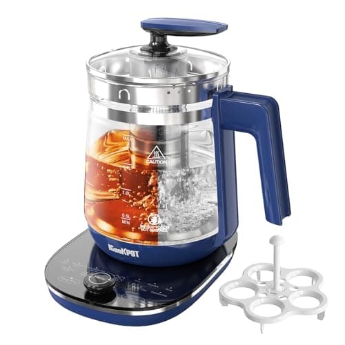 ICOOKPOT Hot Glass Electric Kettle with Tea Infuser and Temp Control, 1.5L Stainless Steel Maker & 1200W Rapid Boiling, Programmable for Teas & Coffee, Blue
